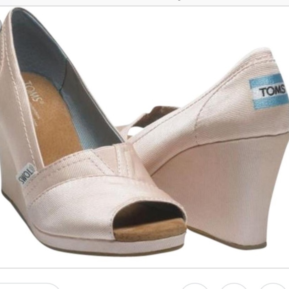 TOMS blush-pink peep-toe wedges